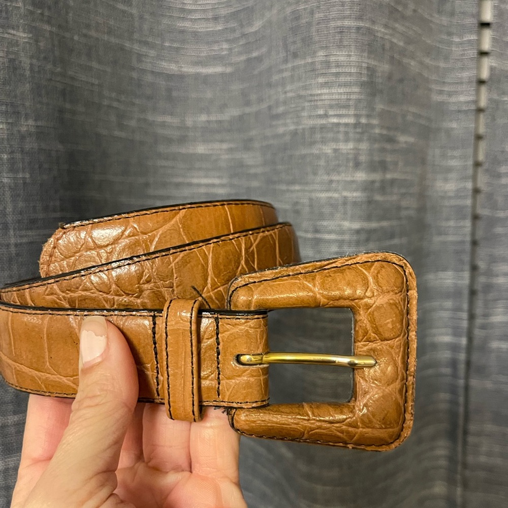 Vintage Crocodile Print Leather Belt
